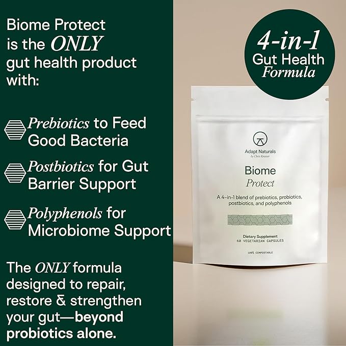 Adapt Naturals Gut &amp Immune Health Bundle – Biome Protect 4-in-1 Prebiotics Probiotics Postbiotics Supplement &amp Bio-Avail Multivitamin for Men &amp Women – 30-Day Supply