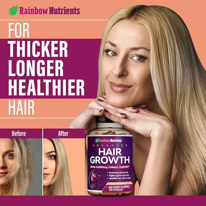 (2 Pack) Hair Growth Vitamins for Women | Biotin 10000mcg Collagen Patented OptiMSM® goMCT® Saw Palmetto | Naturally Regrow Stronger &amp Healthier Hair Skin and Nails | May Stop Hair Loss