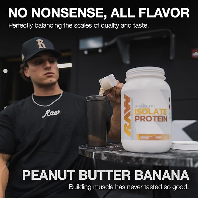 RAW Whey Isolate Protein Powder Peanut Butter &amp Banana - 100% Grass-Fed Whey Protein Powder for Muscle Growth &amp Recovery - Low-Fat Low Carb Naturally Flavored &amp Sweetened - 25 Servings