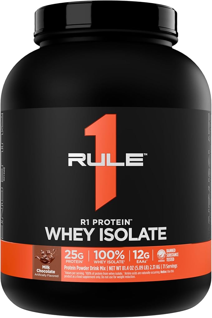 Rule 1 R1 Protein Whey Isolate - with 25g Protein &amp 6g BCAA Exclusively from Isolated &amp Hydrolyzed Sources for Workout Recovery (5 Pounds* Milk Chocolate)