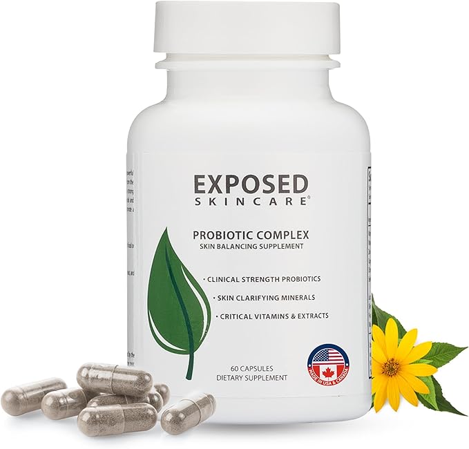 Exposed Skin Care Probiotic Supplement Complex with 1 Billion CFU – Daily Probiotic for Skin Gut and Immune Health Support – Digestive Wellness Formula for Men and Women – Non-GMO 60 Capsules