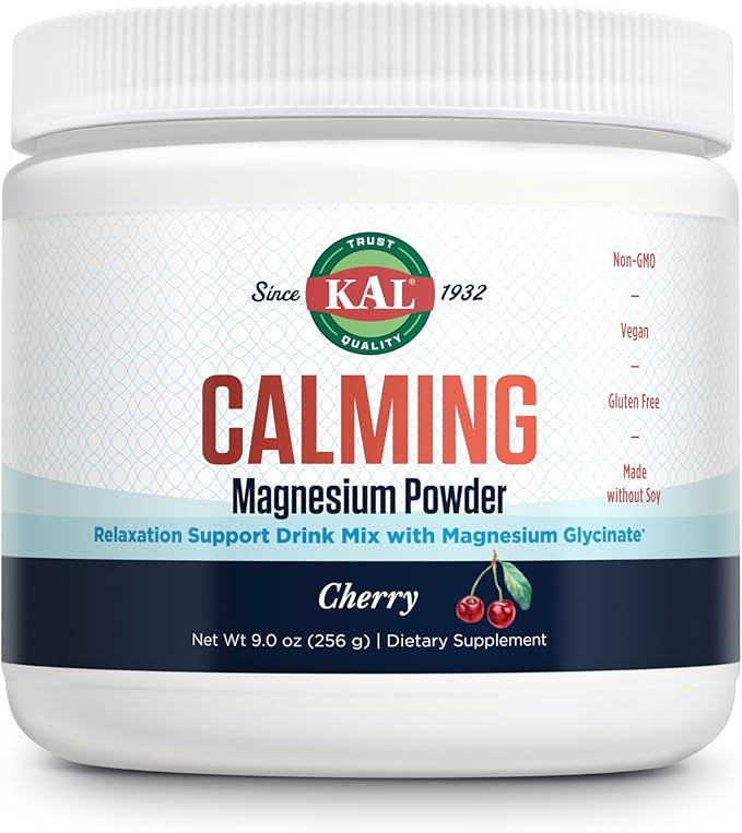 KAL Calming Magnesium Powder - Cherry Flavor Magnesium Supplement - High Absorption Relaxation Support No Added Sugar Vegan Gluten Free Made Without Soy - 40 Servings 9 oz