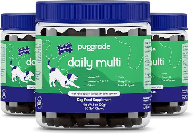 PupGrade Daily Multivitamin for Dogs – All-in-One Supplement with Omega Fish Oil Vitamins A C D E &amp B Complex for Everyday Health – 90 Soft Chews