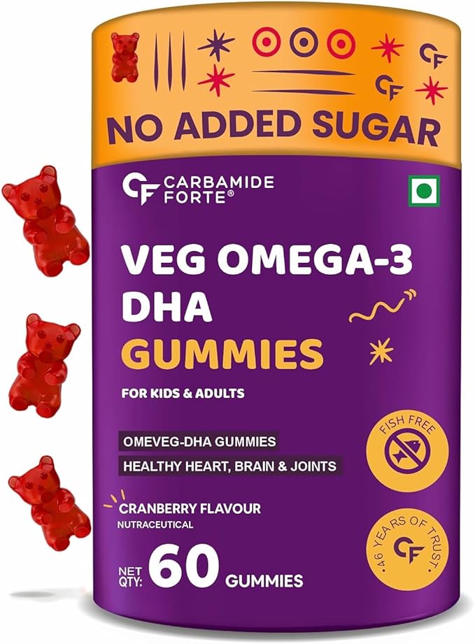Ve_g Omega3 D_H_A 250mg - Gummes for Men Women &amp Kids with Vegetarian DHA | No Fish Oil Used | Omega Veg DHA Gummies | Healthy Heart Brain &amp Joints - 60 Veg Gummies