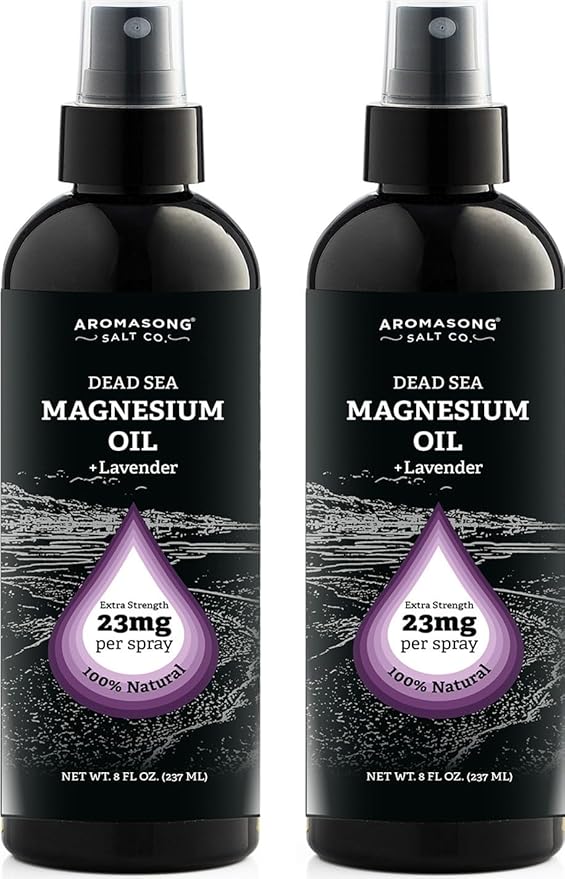 Aromasong Magnesium Spray Lavender - Extra Strength 2 Pack of (23mg in Each Spritz) 8 Oz Natural and Pure Magnesium Oil Spray - Made in The USA - for Leg Discomfort and Promotes a Calm Sleep