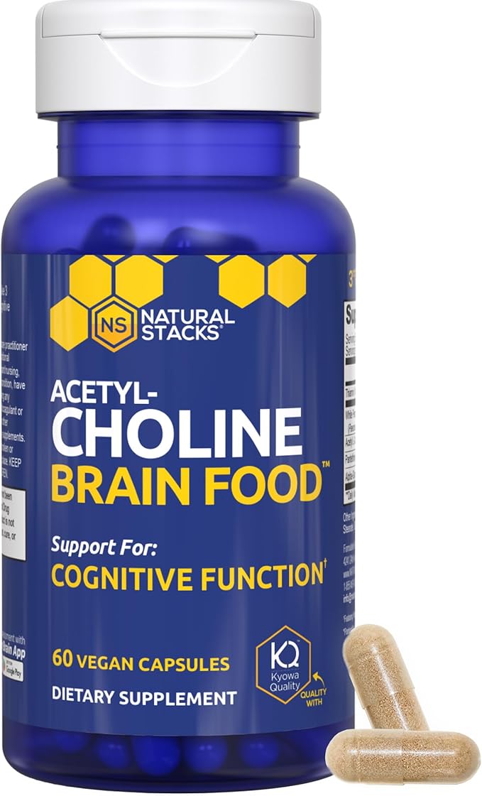 NATURAL STACKS Acetylcholine Brain Food + Resveratrol Supplement Bundle - Supports Cognitive Function &amp Brain Aging* - 120 Total Capsules