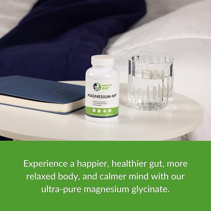 Healthy Gut Magnesium-HP | Ultra Pure Magnesium Glycinate Capsules with Zero Fillers | 180 mg Magnesium Glycinate | 90 Servings
