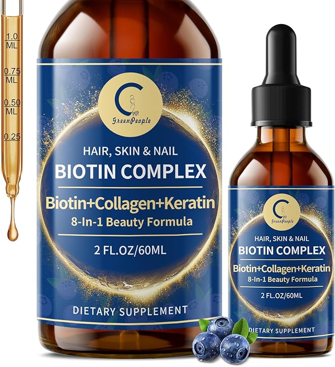 Liquid Biotin &amp Collagen Drops 20000mcg--High Potency Hair Growth Vitamin Support - Biotin and Liquid Collagen Supplement for Women &amp Men - Glowing Skin Support Healthy Hair &amp Nail Growt