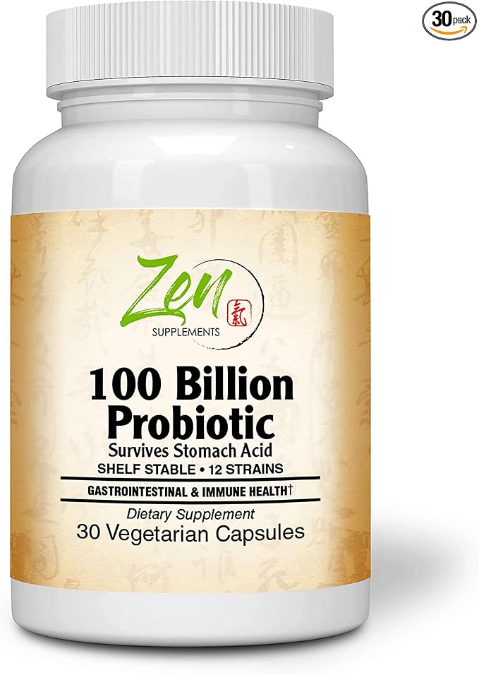 100 Billion Probiotic CFU with 12 Strains 30-Vegcaps - Sustained Release Technology Resist Stomach Acid Shelf Stable - Support for Healthy Digestion &amp Intestinal Ecology Favorable Intestinal Flo