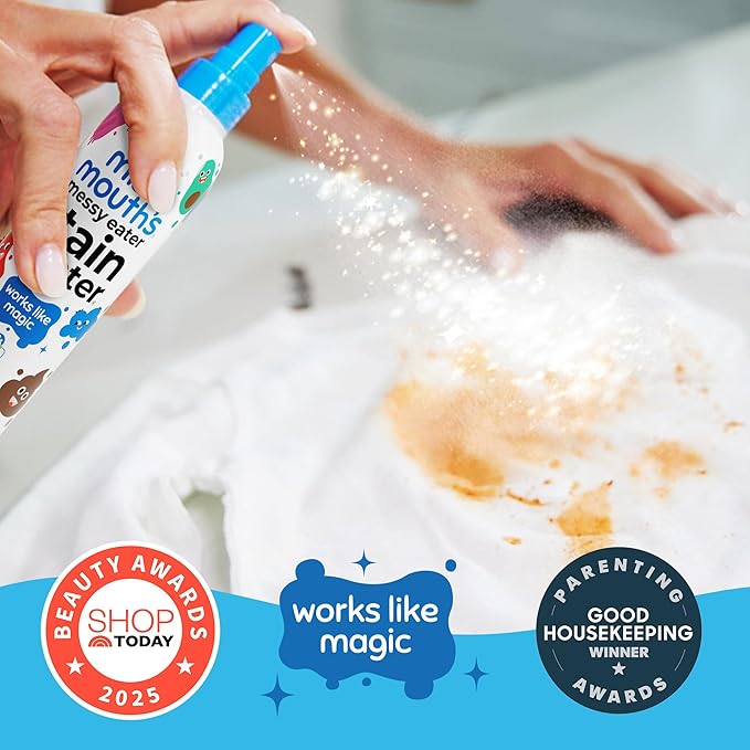 Miss Mouth’s Messy Eater Stain Treater Refill Ready Kit - 2 Pack Stain Remover Spray and 16oz Refill Pouch - Newborn &amp Baby Essentials - Food Grease Coffee Off Laundry Underwear Fabric