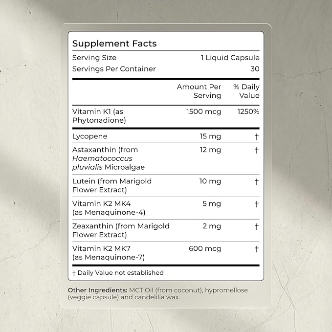Blueprint Bryan Johnson Advanced Antioxidant Supplement – Lutein Zeaxanthin Lycopene Vitamin K1 K2 – Vegan Capsules for Vision Bone &amp Heart Support – Updated Formula of Essential Softgels