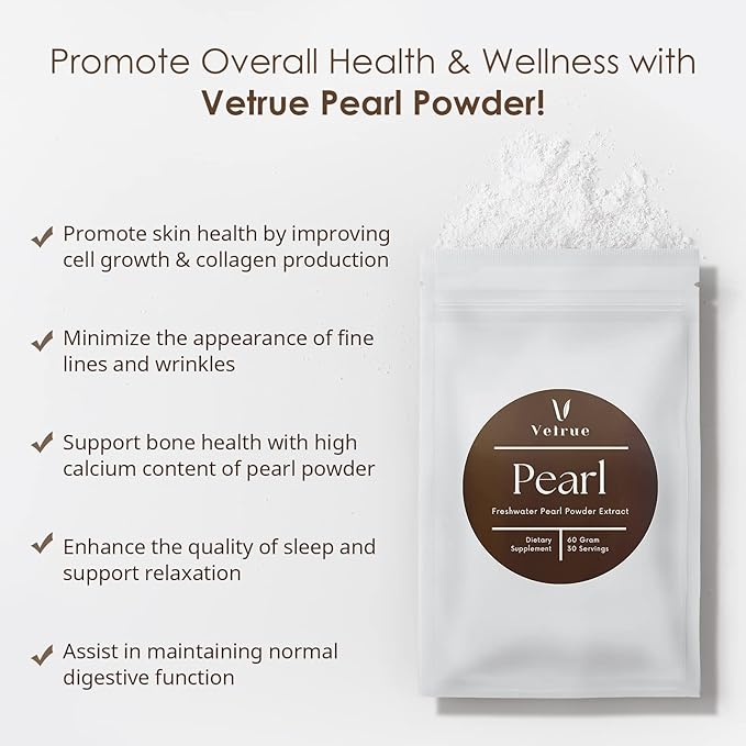 Pure Pearl Powder | 60 Grams |100% Natural Ingredients from Fresh Water | Non-GMO | Dietary Supplement with Calcium &amp Amino Acids (30 Servings)