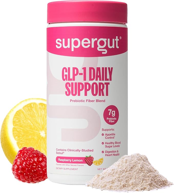 Supergut GLP1 Daily Support - Raspberry Lemon - High Fiber GLP-1 Supplement Powder for Women &amp Men - Sugar-Free Drink Mix for Gut Health &amp Digestive Support (18 Servings)