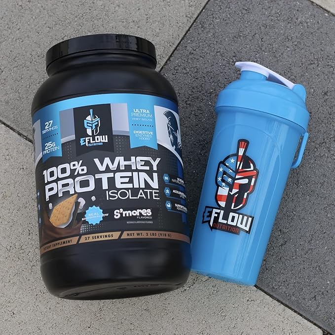 eFlow Nutrition 100% Whey Protein Isolate - Gluten &amp Lactose-Free Digestive Enzymes Added Low Carb Post Workout Shake Fast Digesting for Optimal Muscle Recovery - S'Mores (26 Servings)