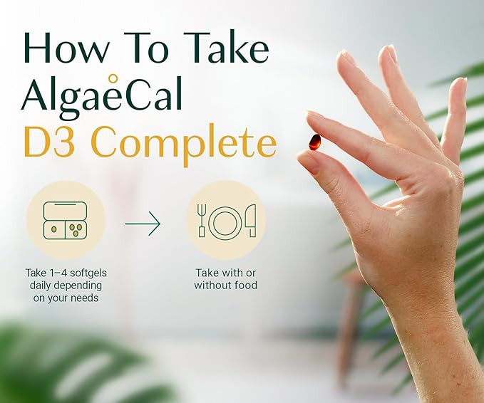 ALGAECAL Bundle - D3 Complete (1000 IU) + K2 Vitamin E Vitamin A &amp Plant-Based Calcium for Stronger Bones