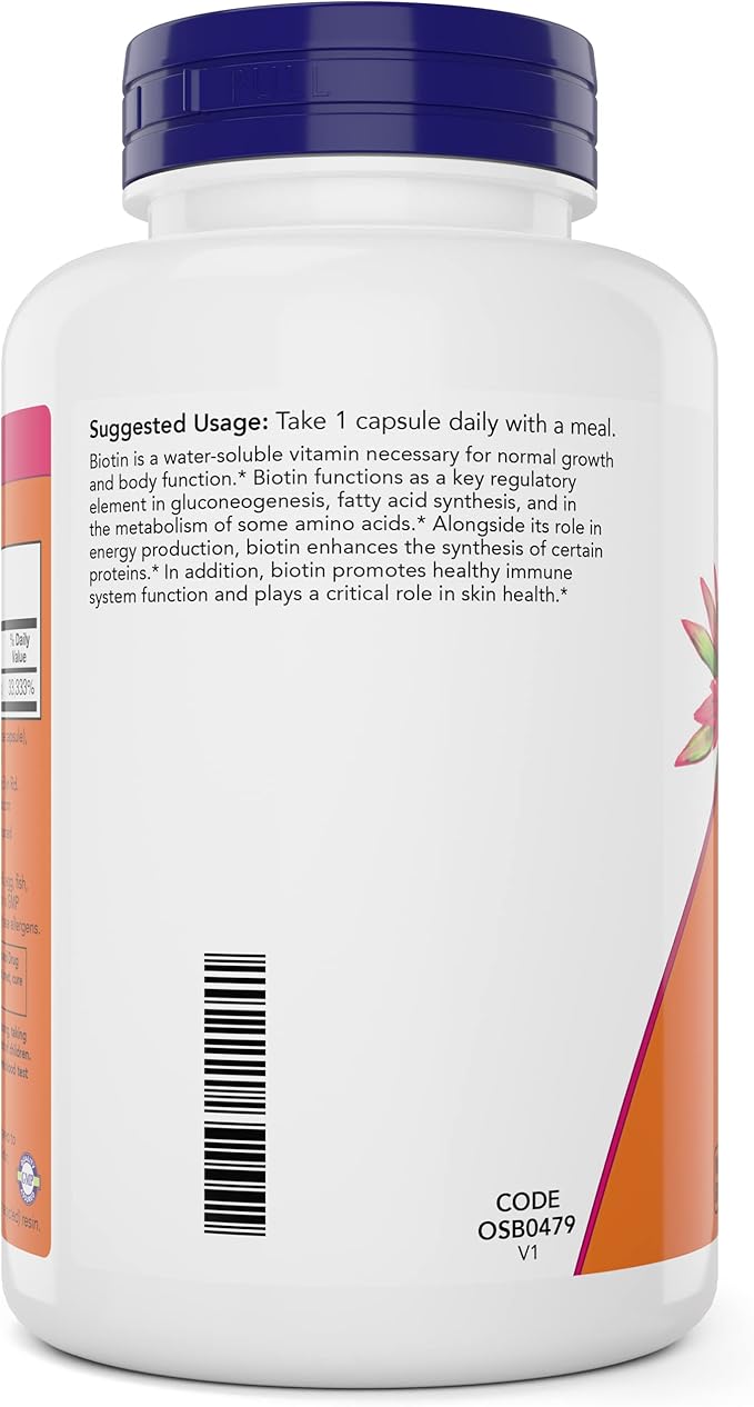 NOW Foods Extra Strength Biotin 10000mcg / 10 mg - 200 Count - Hair Skin Nail - Supplement for Men and Women - B7 Vitamin - Vegetarian Vegan Non-GMO
