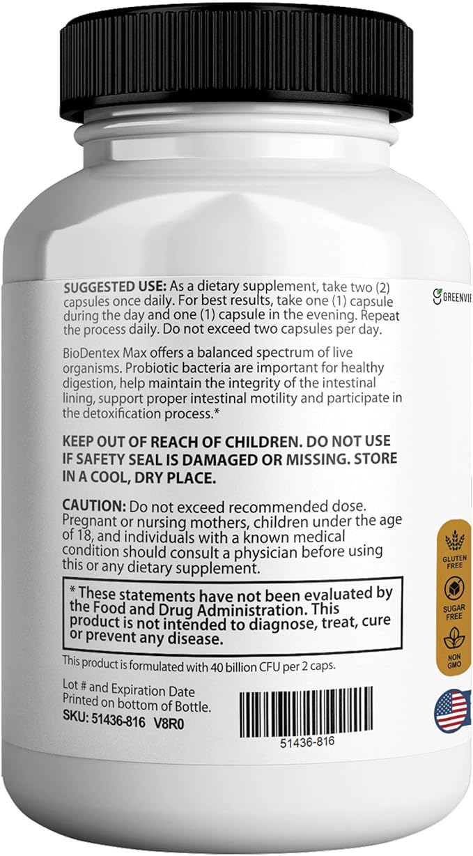 BioDentex Max Maximum Strength Probiotic Supplement 40 Billion CFU 60 Capsules with MAKTREK Bi-Pass Technology for Digestive Health Support (5)