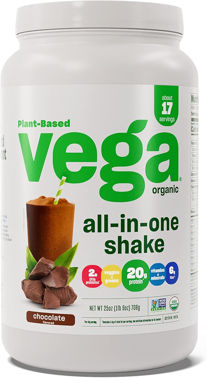 Vega Organic All-in-One Vegan Protein Powder Chocolate - Superfood Ingredients Vitamins &amp Premium Sport Protein Chocolate Protein Powder Vegan Non GMO Gluten Free Plant Based Protein Powder D