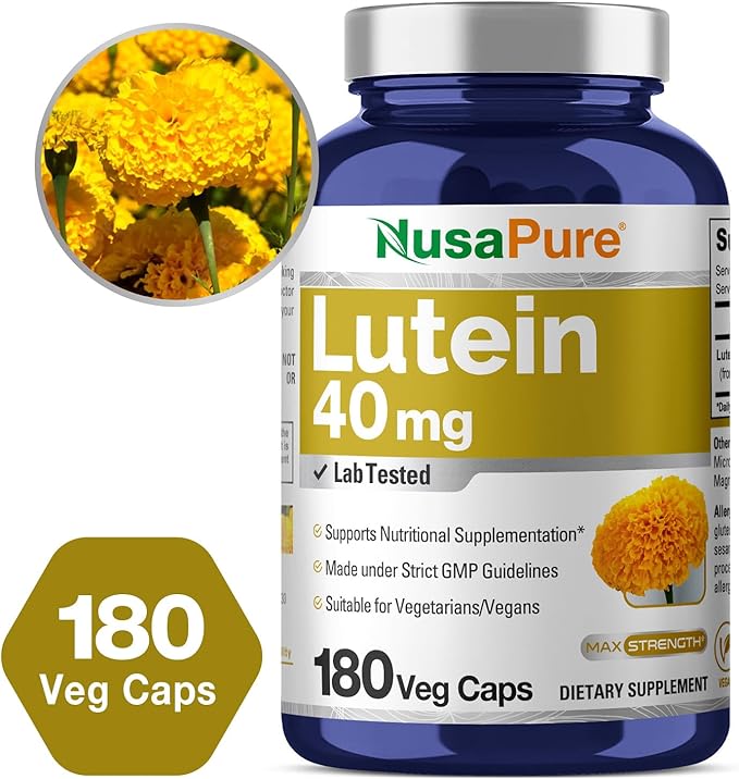 NusasPure Lutein - Suitable for Vegetarian/Vegan Non - GMO - 40 mg - 180 Capsules