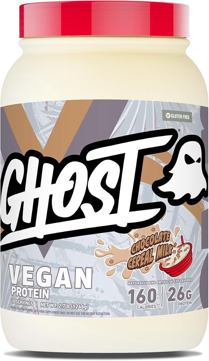 GHOST Vegan V2 Protein Powder Chocolate Cereal Milk - 2LB Tub 26G of Protein - Plant-Based Pea &amp Organic Pumpkin Blend Protein with Fiber &amp Iron - Flavored Post Workout Shakes - Soy &amp Gl