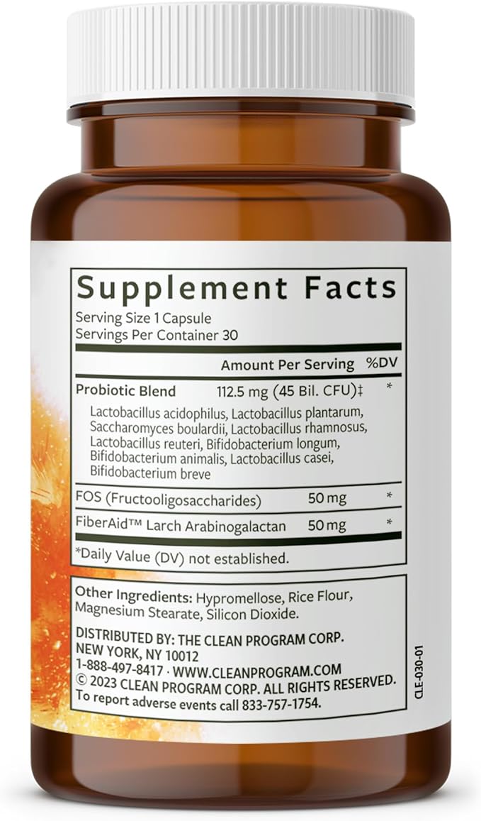 Daily Probiotic for Gut Health Support 9 Strains 45 Billion CFU with Lactobacillus Core Functions Digestion De-Bloat 30 Count
