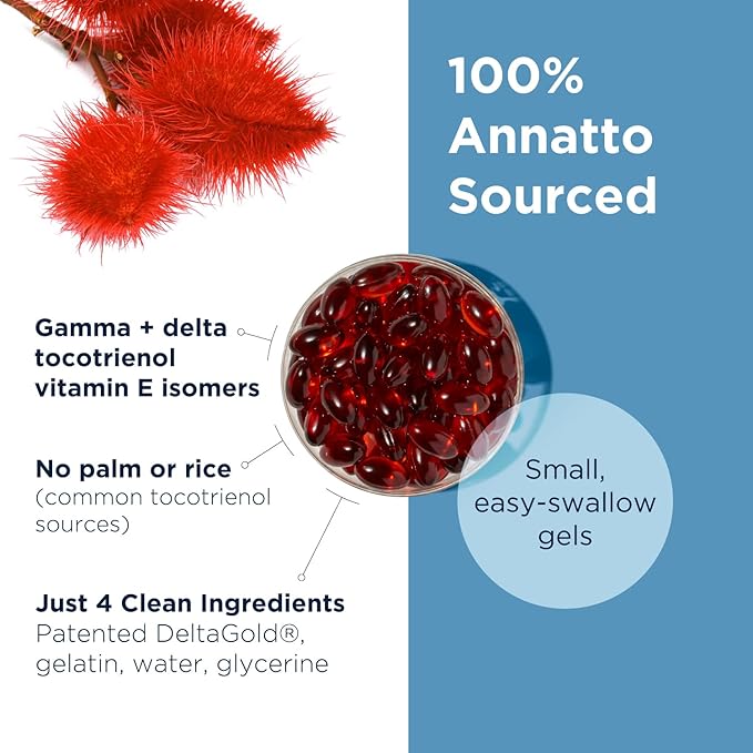 Designs for Health Annatto-E 300 mg Tocotrienols - DeltaGold Vitamin E Complex Supplement with Delta + Gamma Tocotrienols - Cardiovascular Healthy Aging + Antioxidant Support - Non-GMO (30 Softgels)