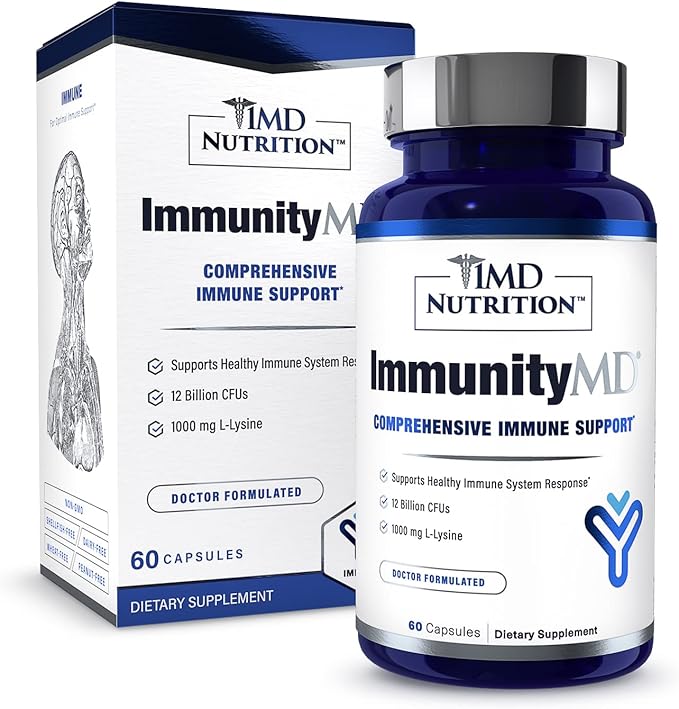 1MD Nutrition ImmunityMD - Immune Health Probiotic | Potent Doctor-Selected Probiotic Strains with Prebiotic - Promote Overall Immune System Strength Reduce Everyday Stress | 60 Capsules (2 Pack)