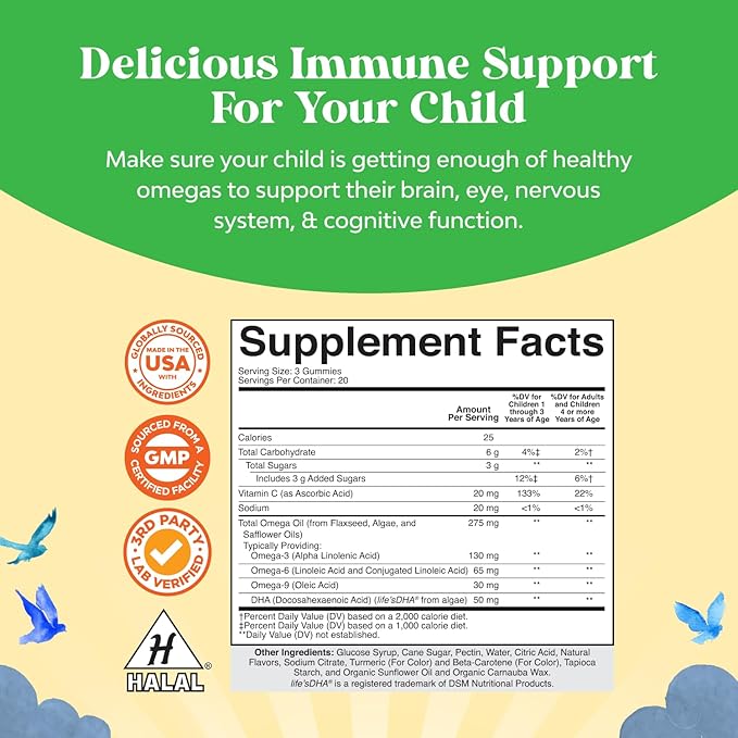 Bundle of Kids Gummies - DHA Fatty Acids Omega 3 6 9 for Brain Immune Strength &amp Vision and Multivitamin for Immune Support with Vitamins A C D3 E B6 &amp B12 Zinc &amp Iodine