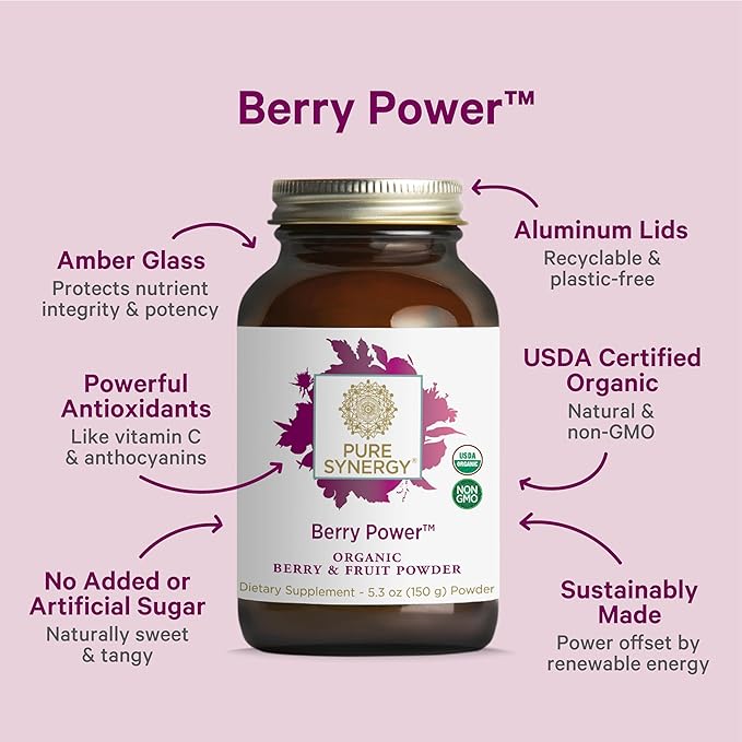 PURE SYNERGY Berry Power | Organic Berry and Fruit Powder | Antioxidant Supplement with Organic Acai Acerola and Wild Blueberry | for Healthy Aging Immune and Skin Support (5.3 oz Powder)