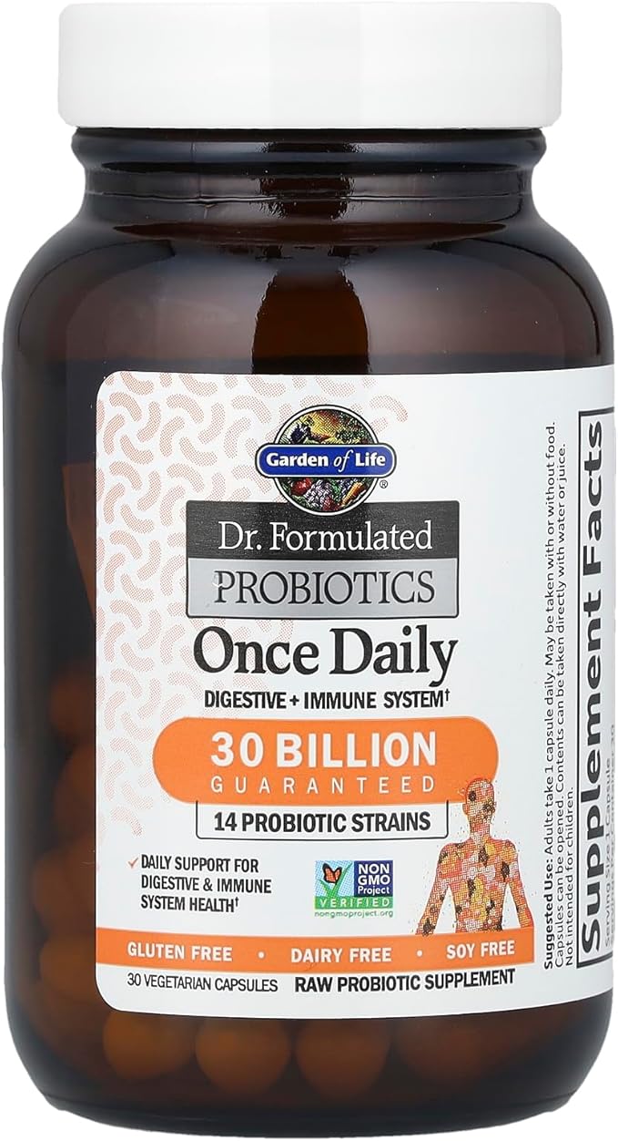 Garden of Life Dr. Formulated Probiotics Once Daily - 30 Billion CFU - Daily Probiotic for Gut Health &amp Immune Support - 30 Vegetarian Capsules