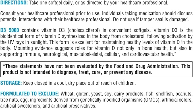XYMOGEN D3 5000 - Bioavailable Vitamin D3 5000 IU (125 mcg) - High Strength Vitamin D Supplement for Immune Bone &amp Heart Health Support - 180 Softgels
