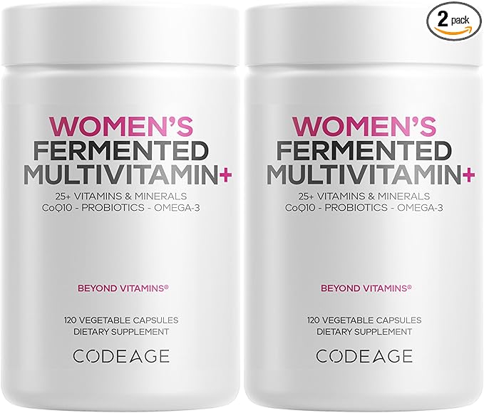 Codeage Women’s Daily Multivitamin 25+ Vitamins &amp Minerals Fermented Organic Whole Foods Probiotics Supplement - Vitamin A B C D E &amp K Omega 3 Zinc – Vegan - 2 Pack