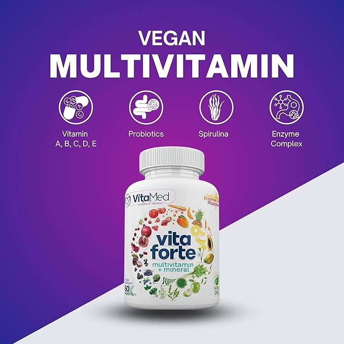 VitaMed Wellness Combo – Vita Forte Vegan Multivitamin + Hair Skin &amp Nails | Complete Daily Nutrition for Energy Immunity Radiant Skin &amp Hair – Halal Non-GMO Made in USA (2 Bottles Bundl