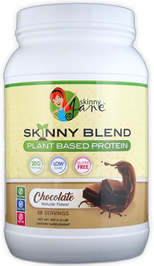 Skinny Jane Skinny Blend | Best Tasting Plant Based Protein Shake | Vegan Powder | Low Carbs Keto Friendly | Non GMO | No Soy Gluten Dairy and Egg Free | BCAAs (2 Pound Chocolate)