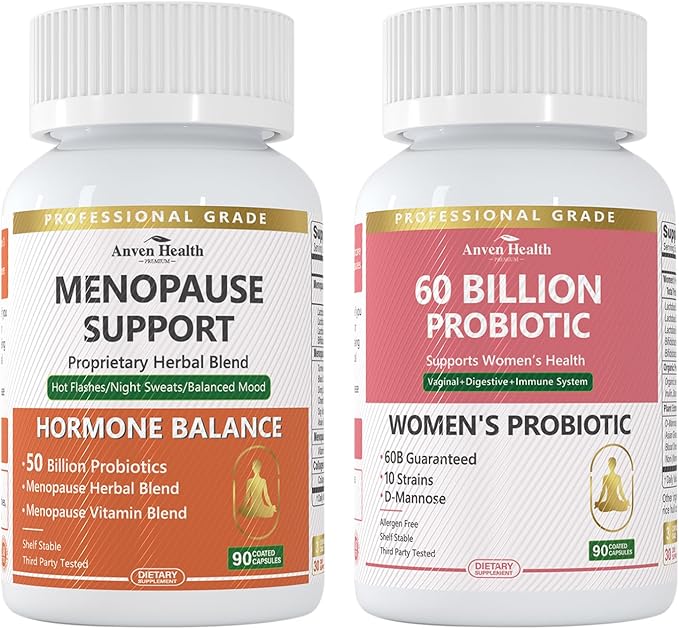Women’s Total Probiotic Bundle – 60B Daily Probiotics for Gut &amp Immune Health + Menopause Support with Herbal Blend &amp Vitamins