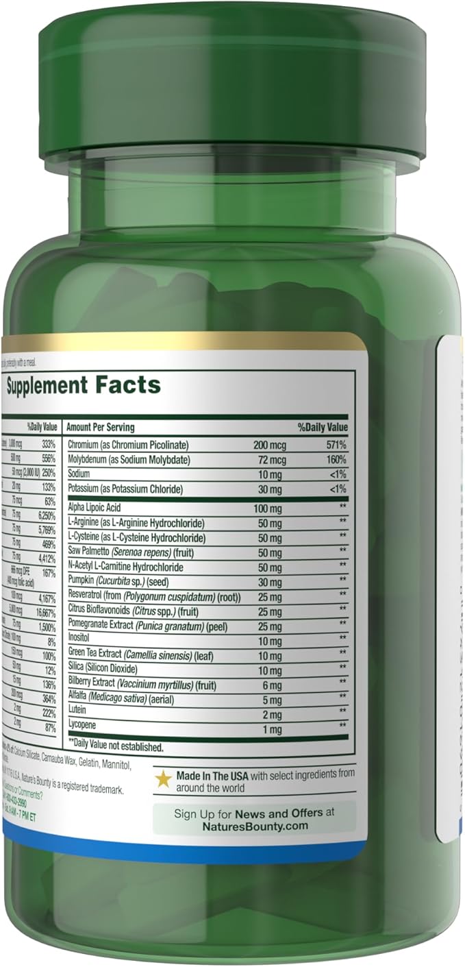 Nature’s Bounty High Potency Men’s Complete Multivitamin Daily Men’s Health Vitamin for Heart Health and Immune Support Men's Multivitamin for Strong Bones Overall Health and Wellness 100 Capsules