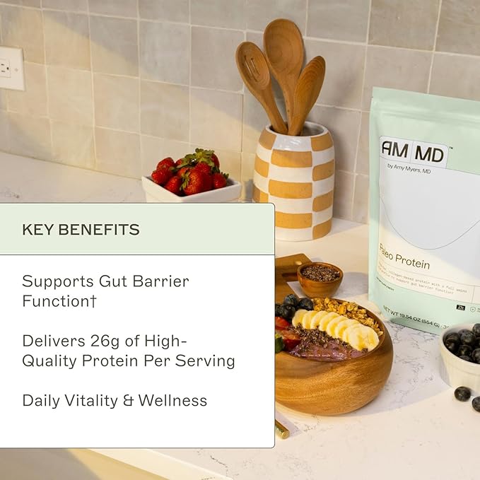 Amy Myers MD The Myers Way Paleo Protein Unflavored - Supports Gut Barrier Function &amp Daily Protein Needs - Collagen-Based Grass-Fed - 21.59 oz (20 Servings)