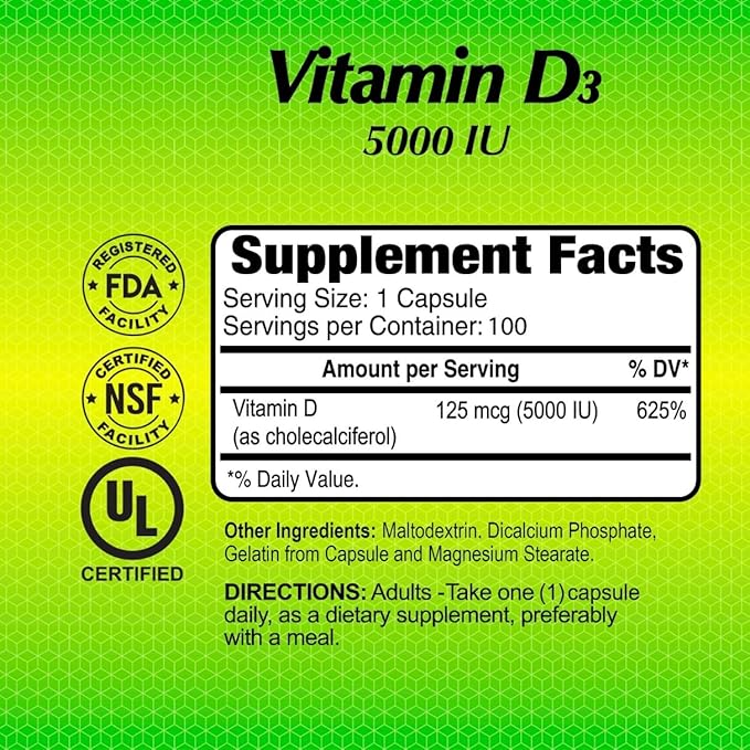 ALFA VITAMINS Vitamin D3 1000 IU Supplement Supports Immune Health Calcium Absorption Healthy Bones &amp Joints Dietary Supplement for Daily Wellness Non GMO Gluten Free 100 Capsules