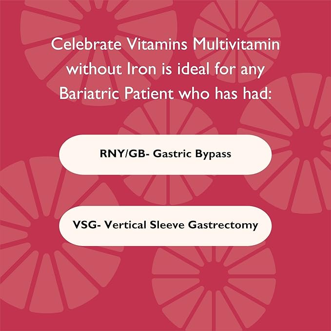 Celebrate Vitamins Bariatric Multivitamin Iron Free - Post Gastric Bypass &amp Sleeve Gastrectomy Supplement for Men &amp Women - Essential Minerals &amp Vitamins A B D &amp E (90 Capsules)