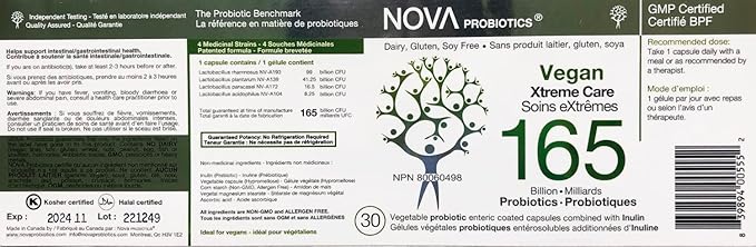 NOVA Probiotics Vegan Xtreme Care 165 Billion Probiotics per Capsule-30 VCaps