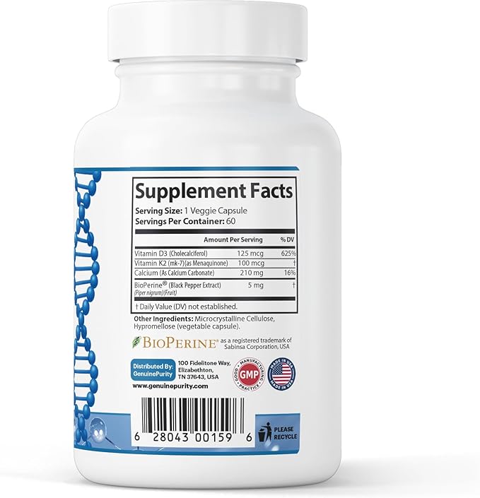 D3 K2 Vitamin Supplement with BioPerine - Supports Bone Strength Calcium Utilization &amp Immune Health - Liposomal Encapsulated Formula for Enhanced Absorption