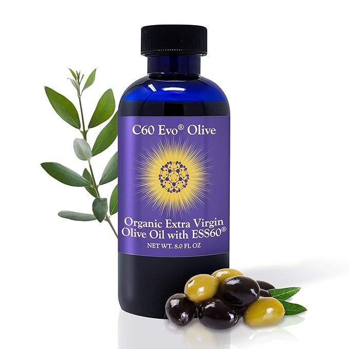Pure Carbon 60 ESS60 in All-Natural Extra Virgin Olive Oil All-in-One Sleep Supplement Antioxidants Supplement and Energy Supplement for Overall Wellness Flexibility Youthful Glow 8 oz