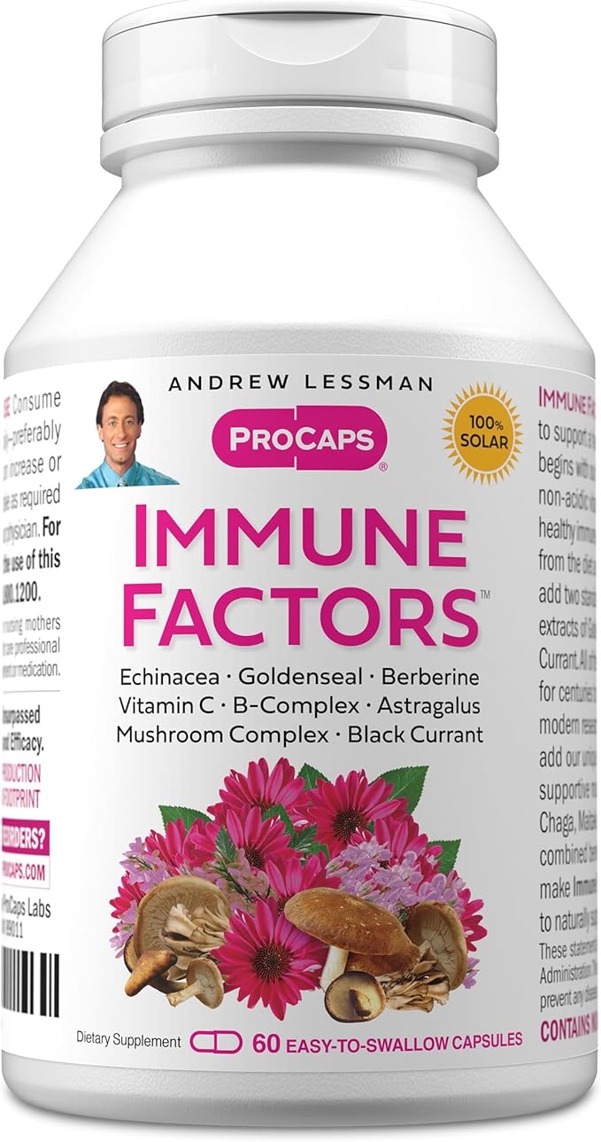 ANDREW LESSMAN Immune Factors 60 Capsules - Echinacea Goldenseal Vitamin C Astragalus Berberine Mushroom Blend Black Currant. Supports and Promotes Immune System and Natural Defenses