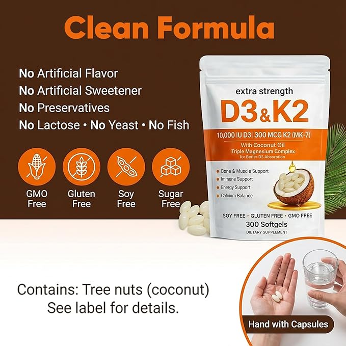 ELVERA Vitamin D3 K2 Magnesium Complex Extra Strength D3 &amp K2 with Triple Magnesium Softgels D3 K2 Vitamin 10000 IU Softgels(1)