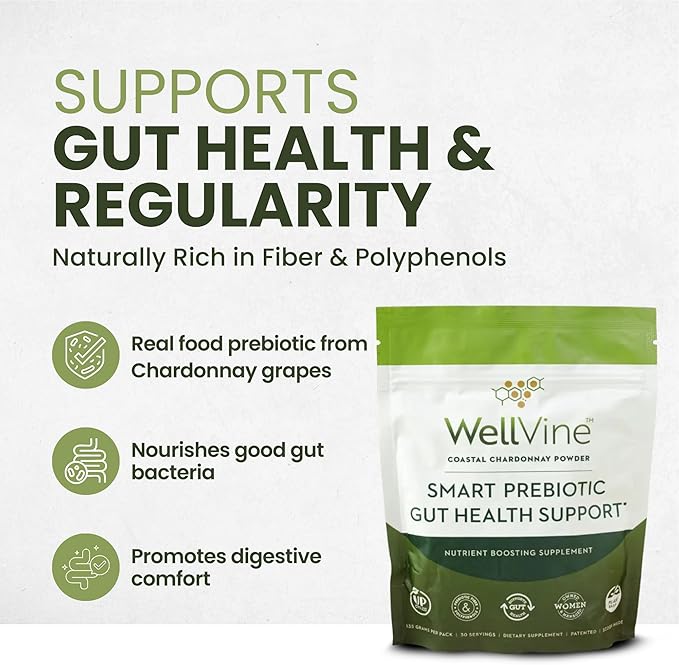 Premium Smart Prebiotic Gut Health Supplement Powder for Men &amp Women | Digestive Support &amp Gut Health With 100% Upcycled Chardonnay Grapes | Plant-Based Gluten and Allergen-Free | 4.75Oz