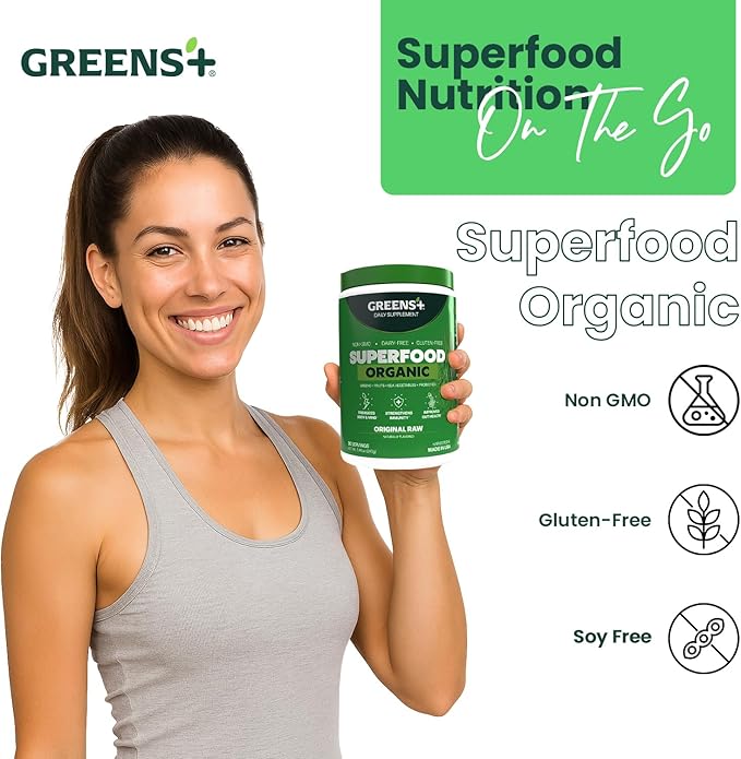 Greens+ Organic RAW Superfood Powder Super Blend Immune Support Morning Kick Energy Boost Nutrition Vibrant Health Dietary Supplement Vegan Soy/Dairy/Gluten Free(8.46oz)