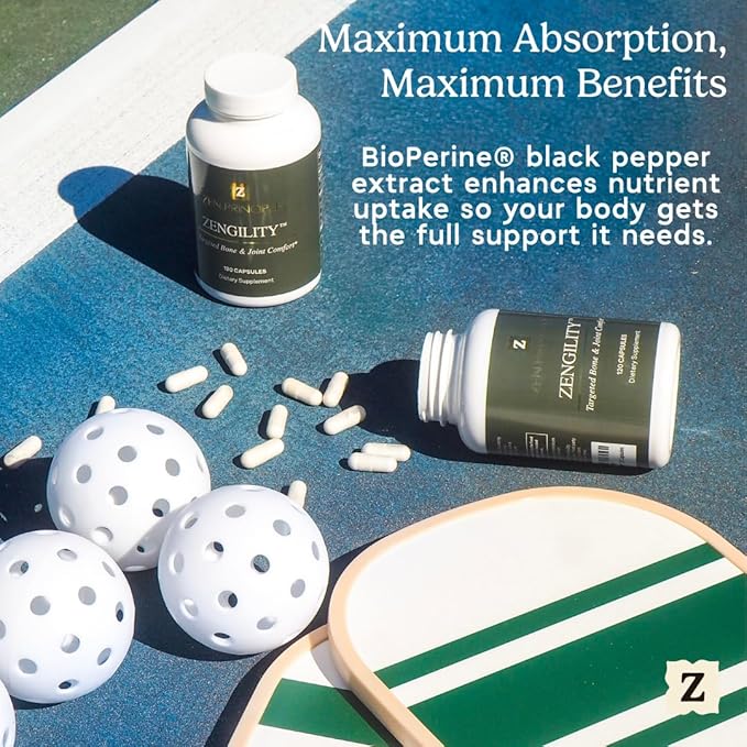 Zen Principle Zengility™ Joint Support &amp Bone Strength Supplement – Fast-Acting Relief with Glucosamine MSM Plant Calcium Vitamin K2 &amp D3. Vegan Formula for Mobility &amp Comfort. 120 Caps