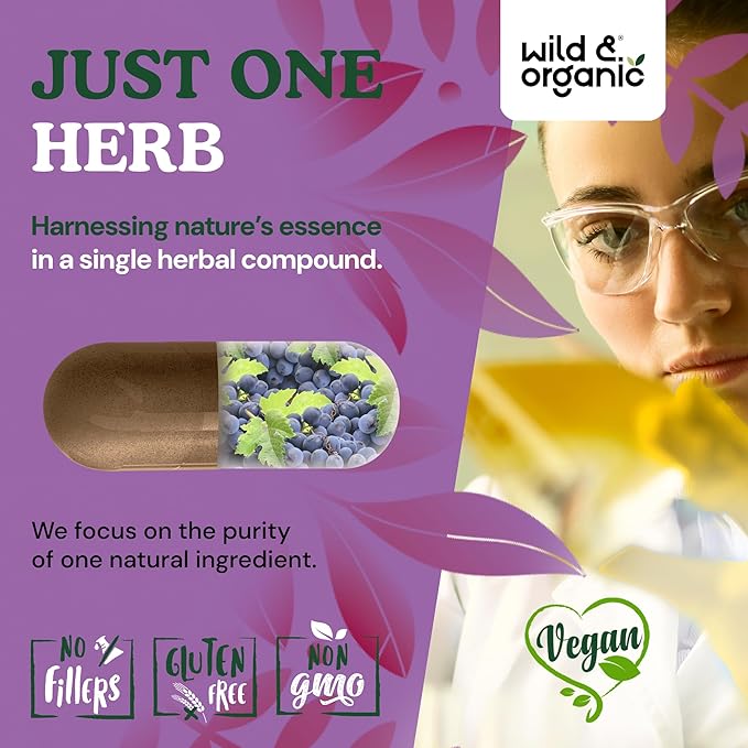 Wild &amp Organic Grape Seed Extract Capsules - 20000 mg Strength Grapeseed Extract Equivalent - 95% Polyphenols - 400 mg per Serving - 2 Month Supply - 60 Vegan Capsules - Non-GMO