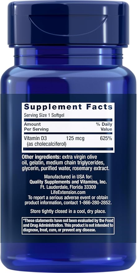 Life Extension Super Omega-3 Plus EPA/DHA Fish Oil Sesame Lignans &amp Vitamin D3 125 mcg (5000 IU) Bone Health Brain Performance