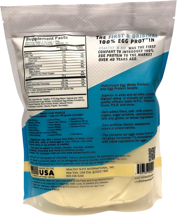Healthy 'N Fit 100% Egg Protein- Vanilla Ice Cream (2lb): 100% Egg White Protein Plus Natural Peptides. Pure All Naturally Sweetened Protein